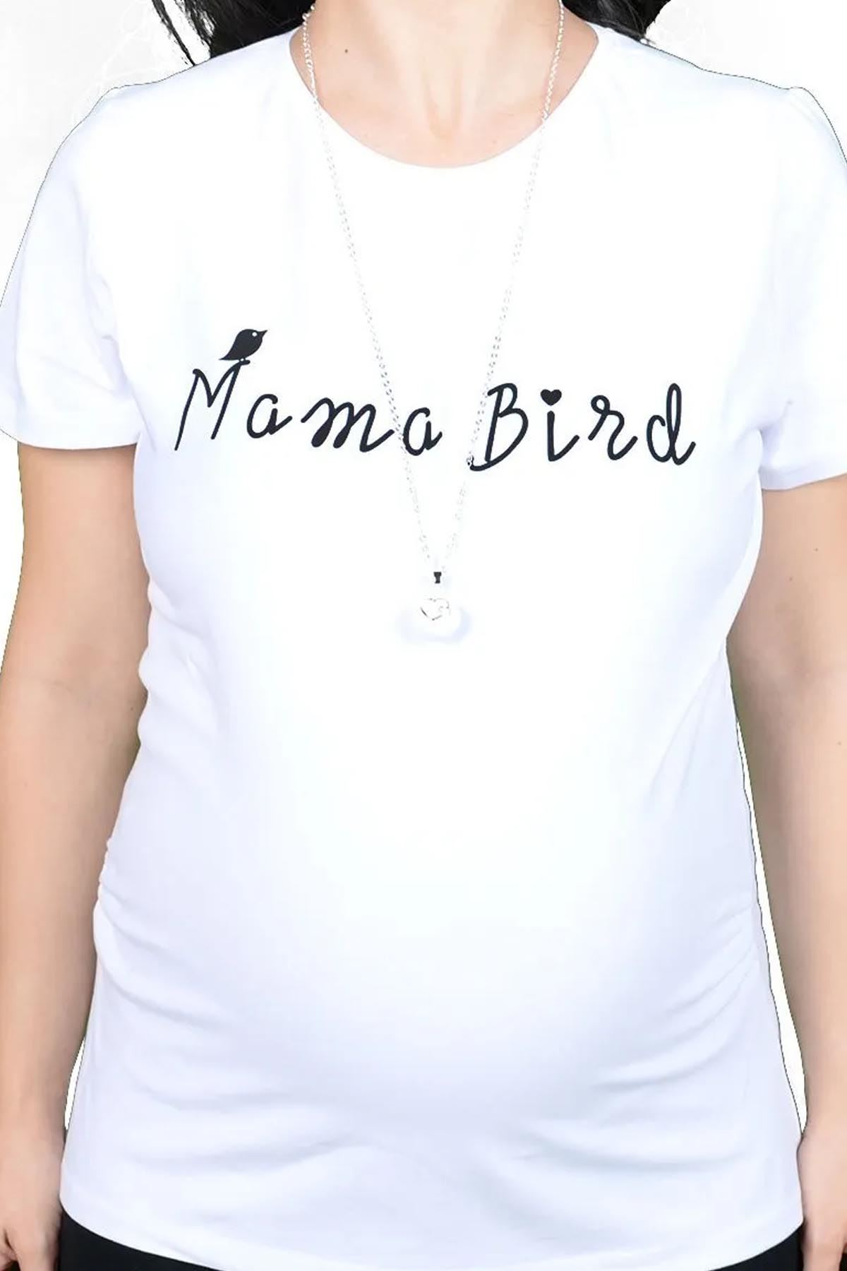 Mama Bird Hamile T-shirt Beyaz
