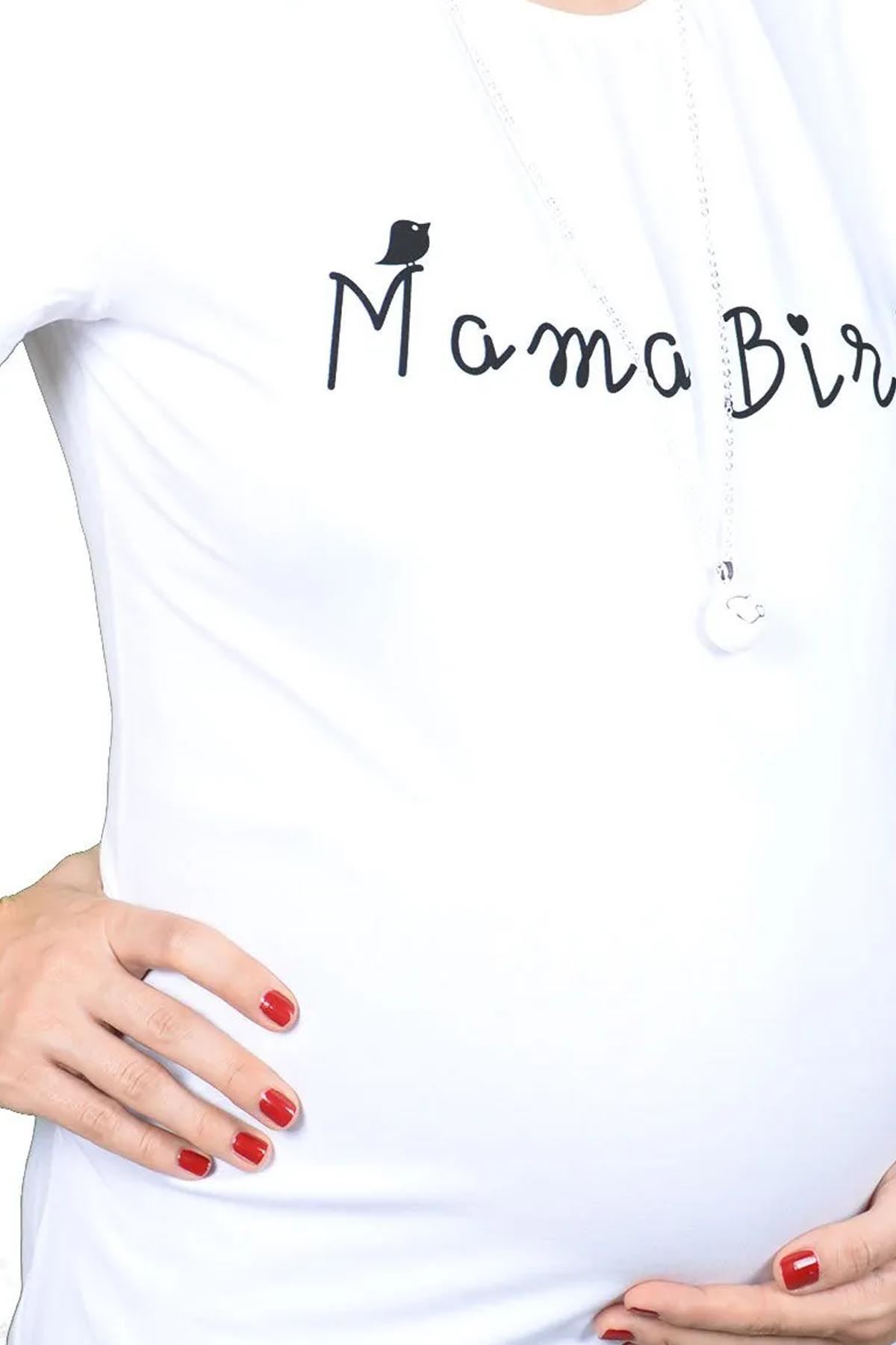 Mama Bird Hamile T-shirt Beyaz