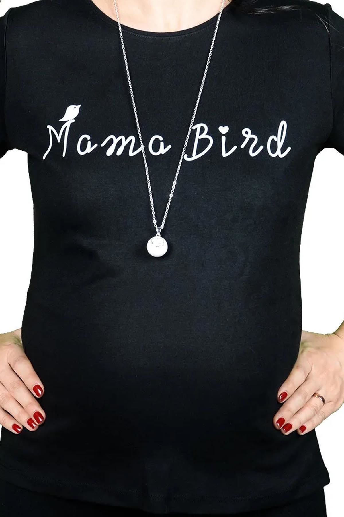Mama Bird Hamile T-shirt Siyah