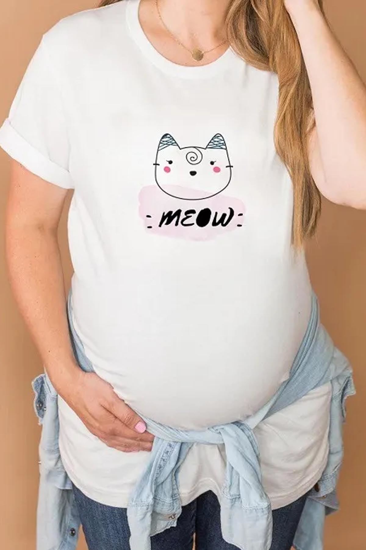 Meow – Hamile T-shirt Beyaz